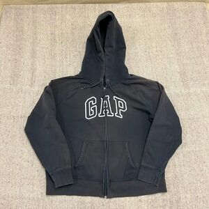 Vintage Gap Hoodie Women's XXL Black 2000s Y2K Spell Out Faded